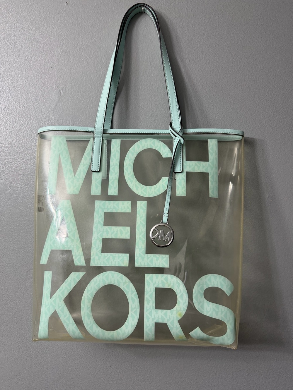 Michael Kors Clear Tote with Sky Blue Trim and Logo